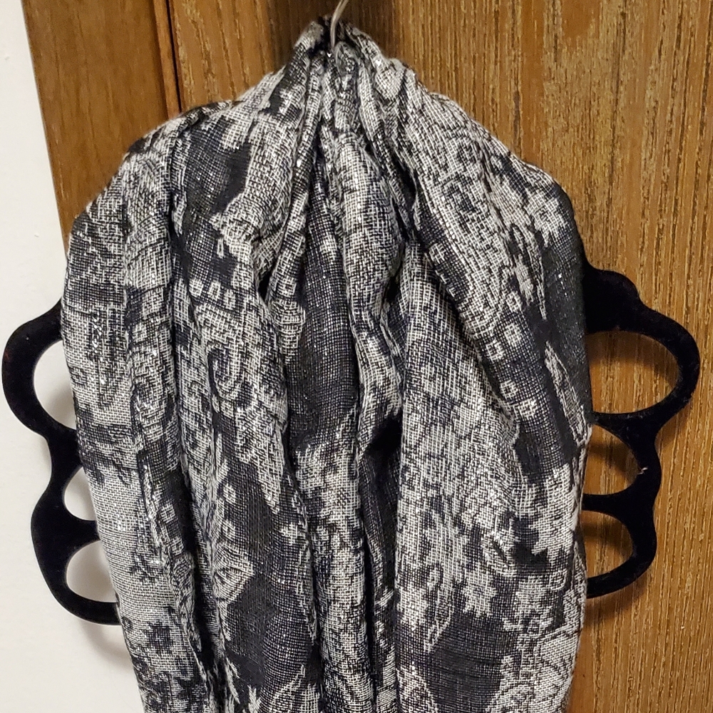 Black and silver floral infinity scarf